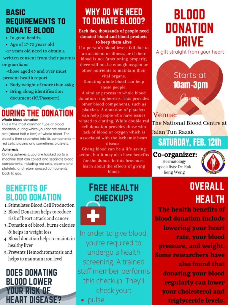 Turquoise Heart Vector Medical Brochure PDF Blood Donation Blood