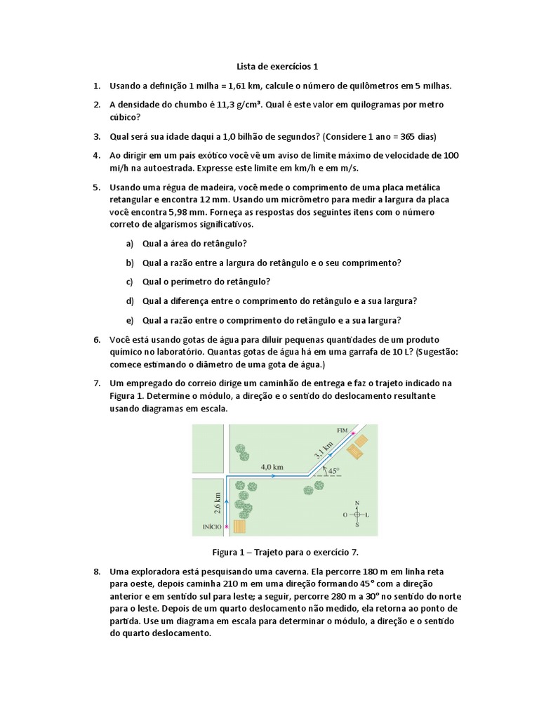 Lista de Exercícios 1 - Física Do Movimento | PDF | Vetor euclidiano ...