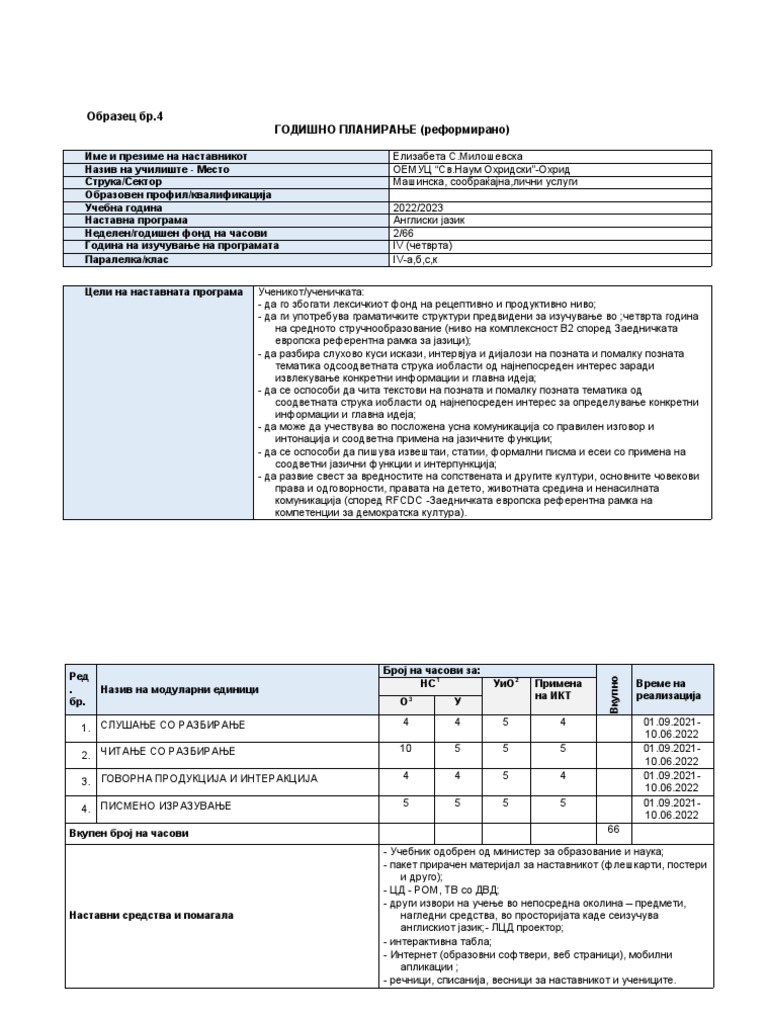 Годишно-IV година | PDF