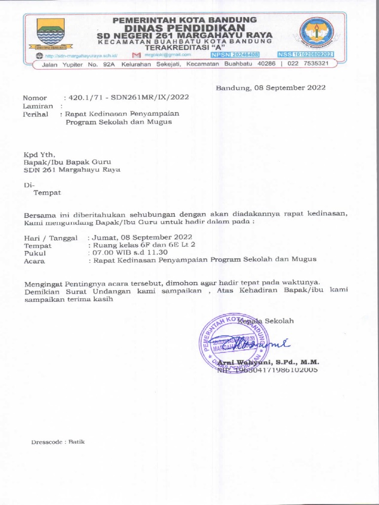 Surat Undangan Rapat | PDF