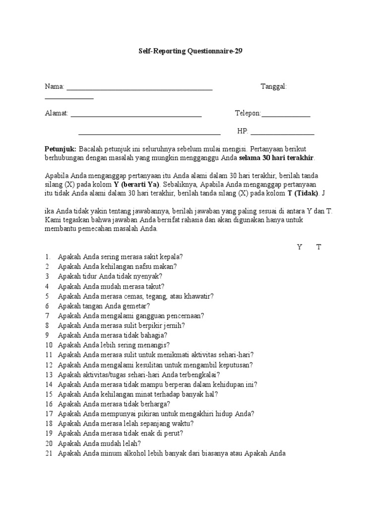 Kuesioner RSQ 29 | PDF