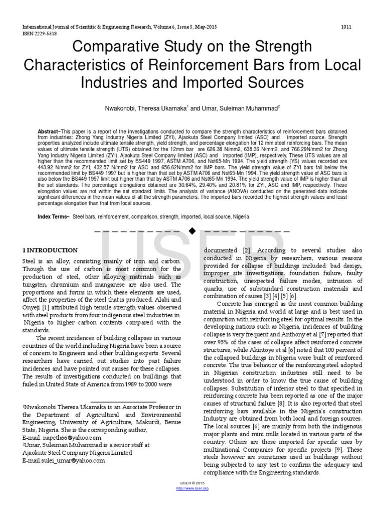 Comparative Study On The Strength Characteristics of Reinforcement Bars