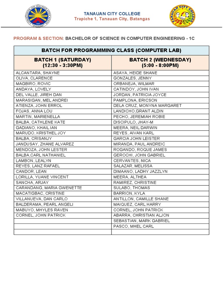 Tanauan City College Computer Engineering Courses | PDF