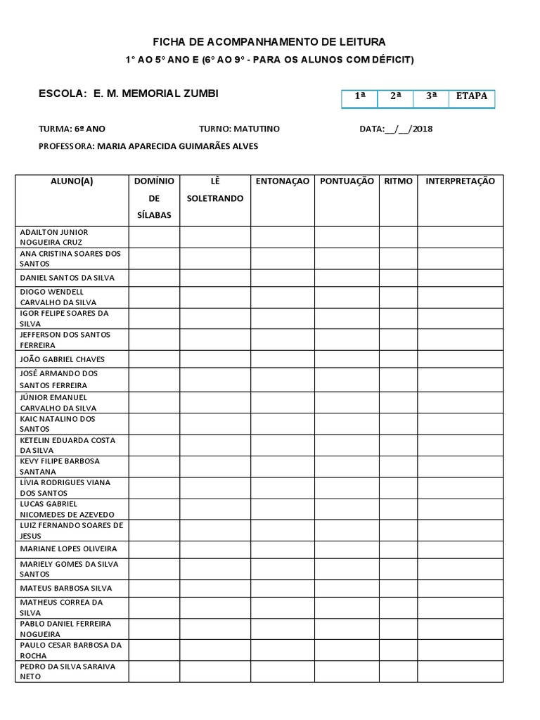Ficha de Acompanhamento de Leitura | PDF