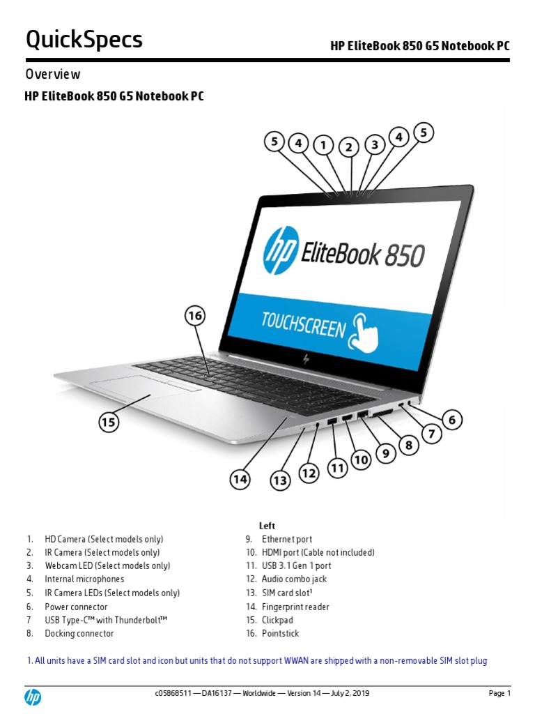 HP Elitebook 850 G5 Quickspecs PDF Solid State Drive Ieee 802.11