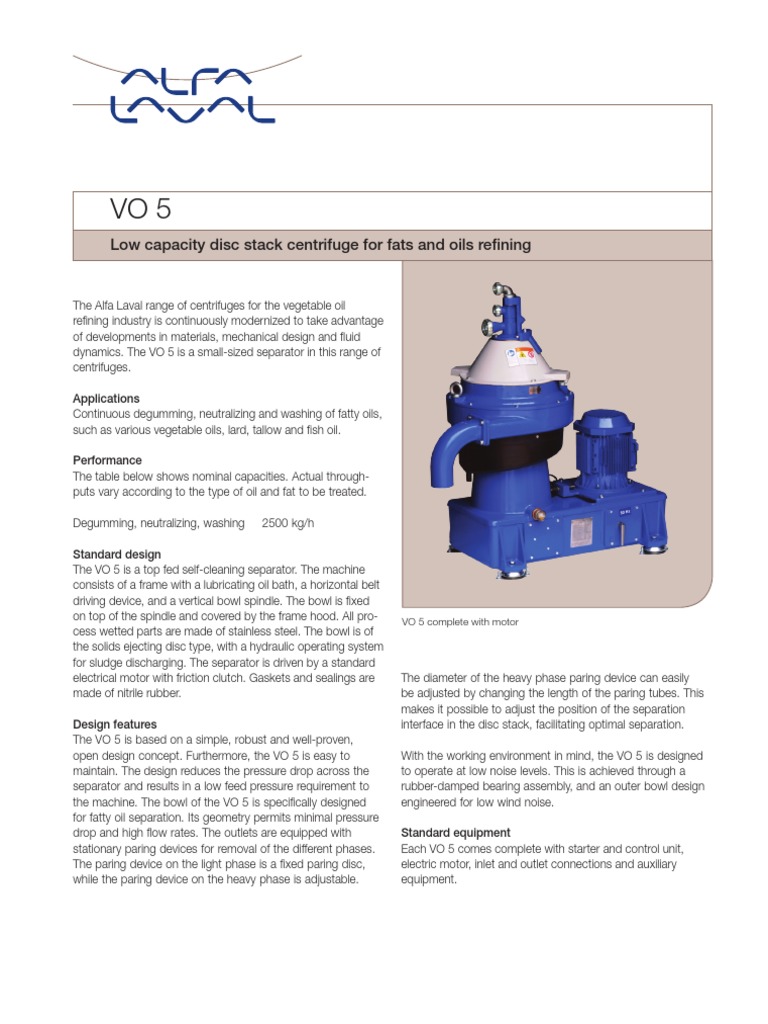 Alfa Laval Disc Stack Separator - Vo5 | PDF | Pump | Electric Motor