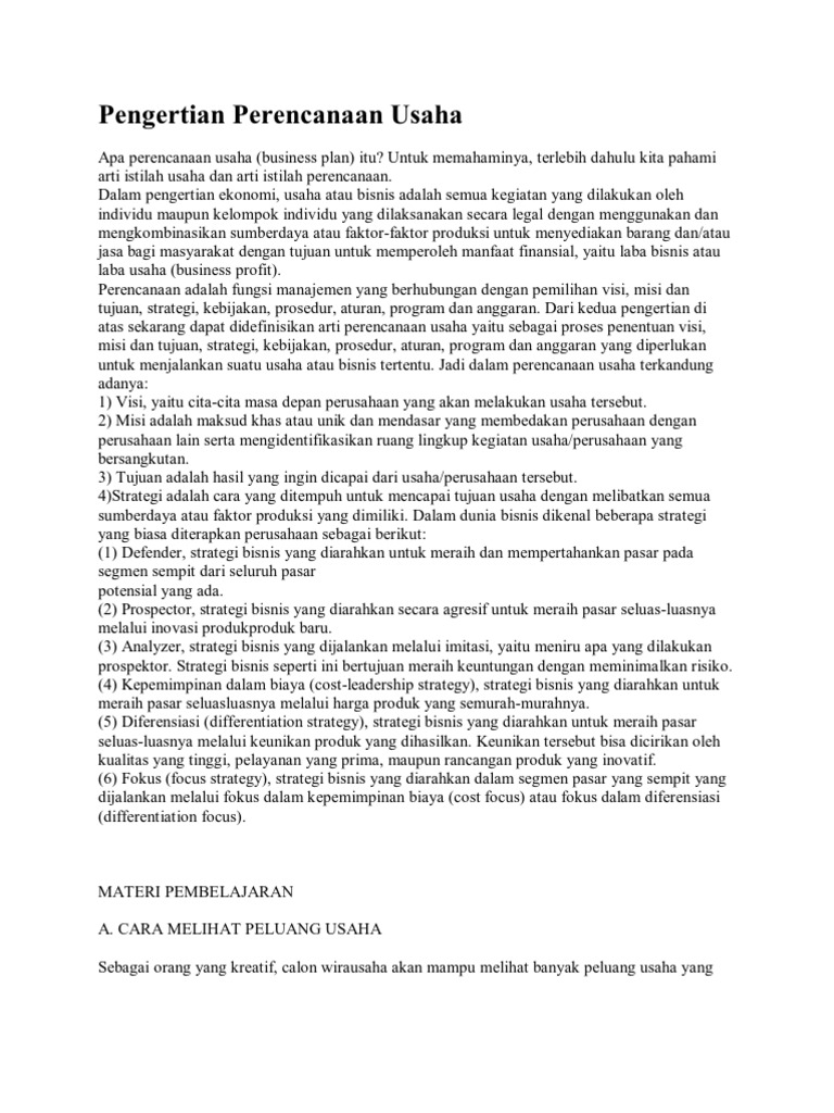 Pengertian Perencanaan Usaha