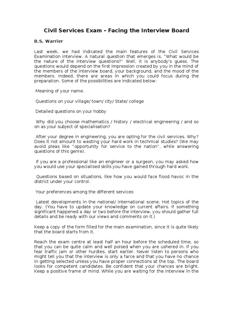 Civil Services Interview Tips | PDF | Body Language | Test (Assessment)
