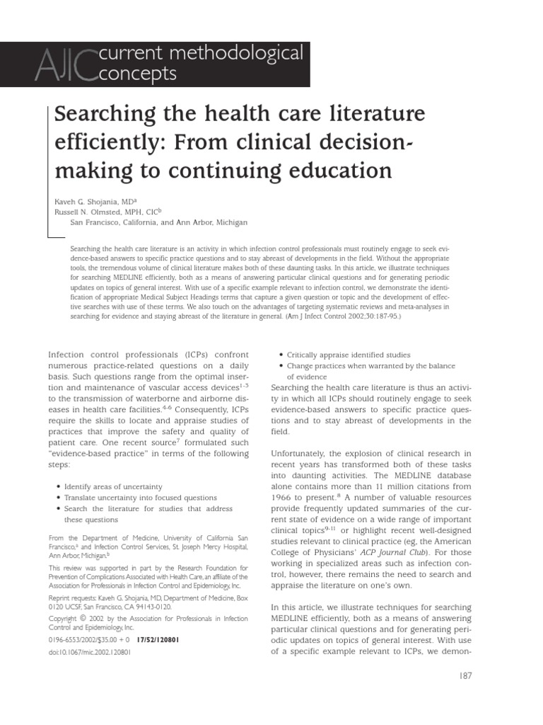 Searching the health care literature pdf pub med evidence based