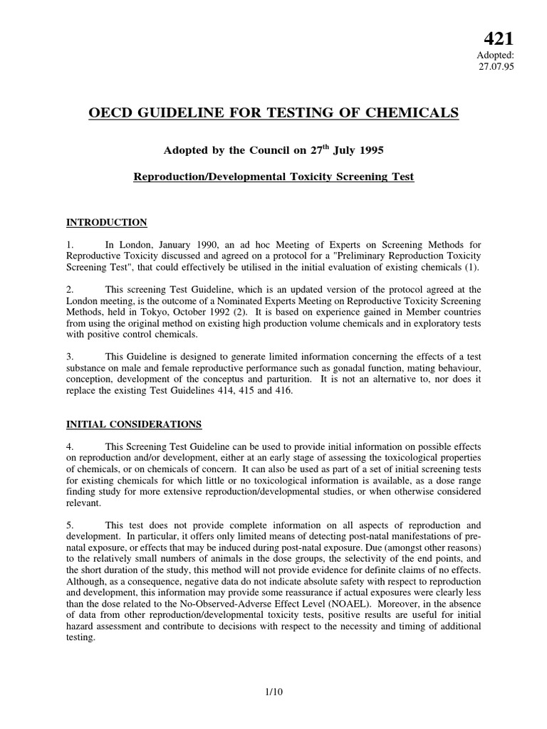 421 Reproduction Developmental Toxicity Screening Test | PDF | Toxicity