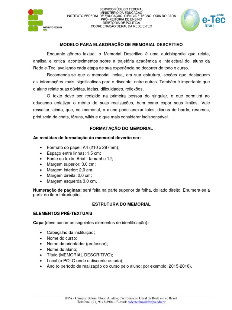 Modelo para Elaboração de Memorial Descritivo | PDF | Rede de ...