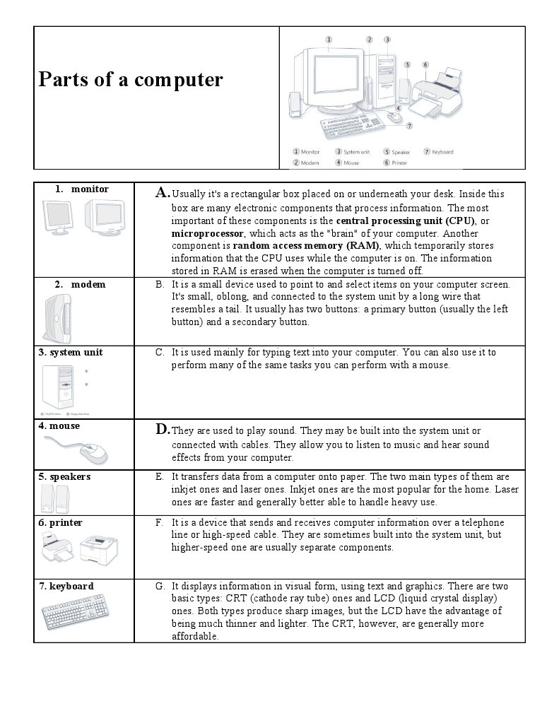 Parts of A Computer-Activity | PDF