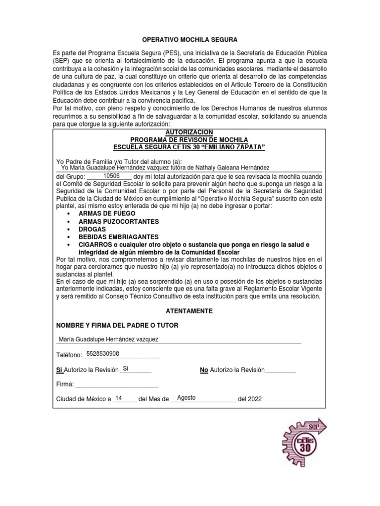 Protocolo Operativo Mochila Segura SEP | PDF | México | Justicia