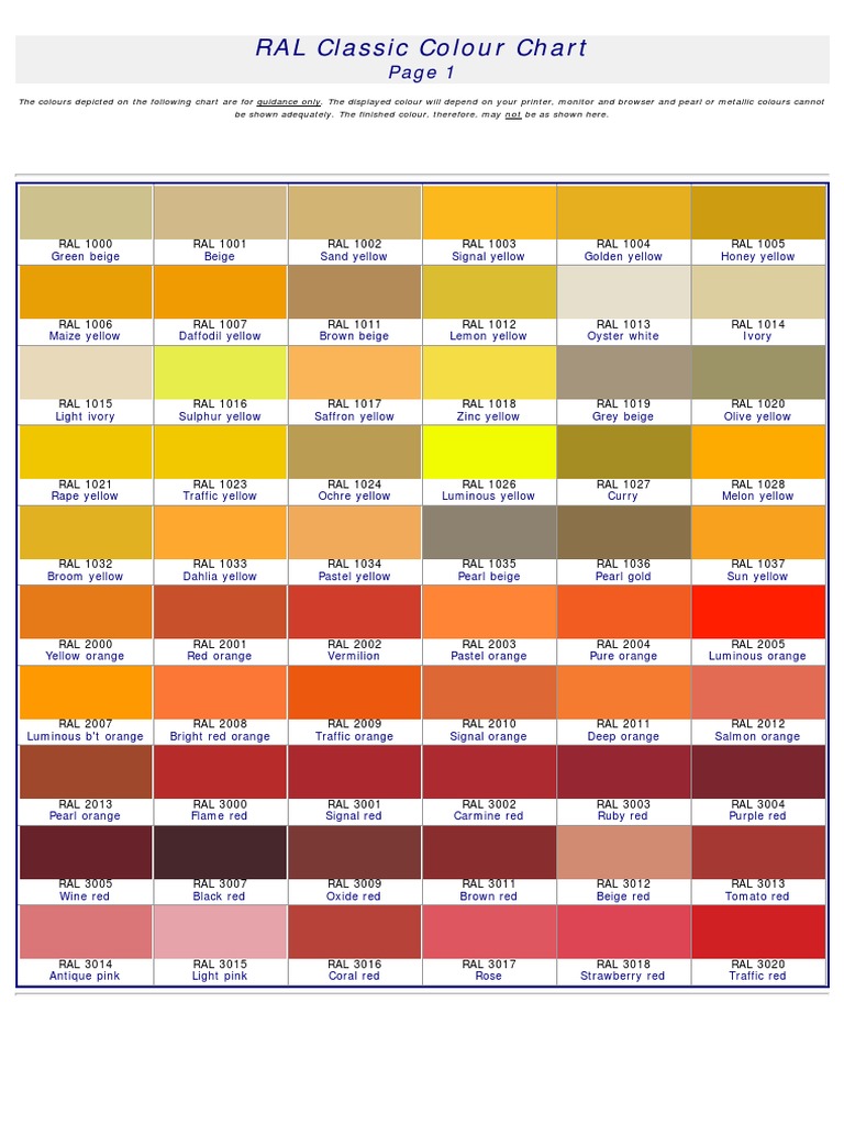 RAL Colour Chart | Download Free PDF | Yellow | Color
