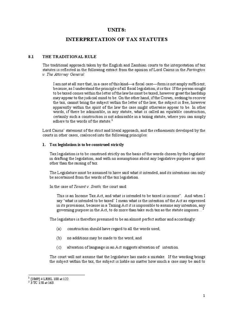 Interpretation of Statutes PDF Statutory Interpretation Taxes