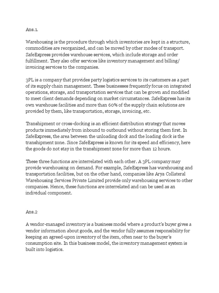 Supply Chain Assignment 02 PDF Warehouse Logistics