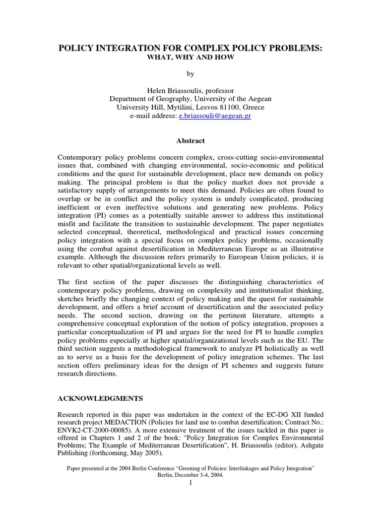 BRIASSOULIS 2003 - PI For Complex Problems | PDF | Policy | Sustainability