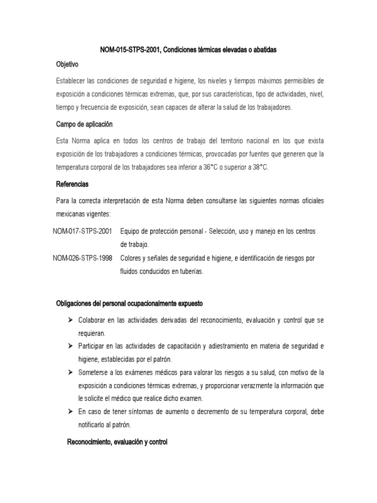 NOM-015-STPS-2001, Condiciones Térmicas Elevadas o Abatidas | PDF ...