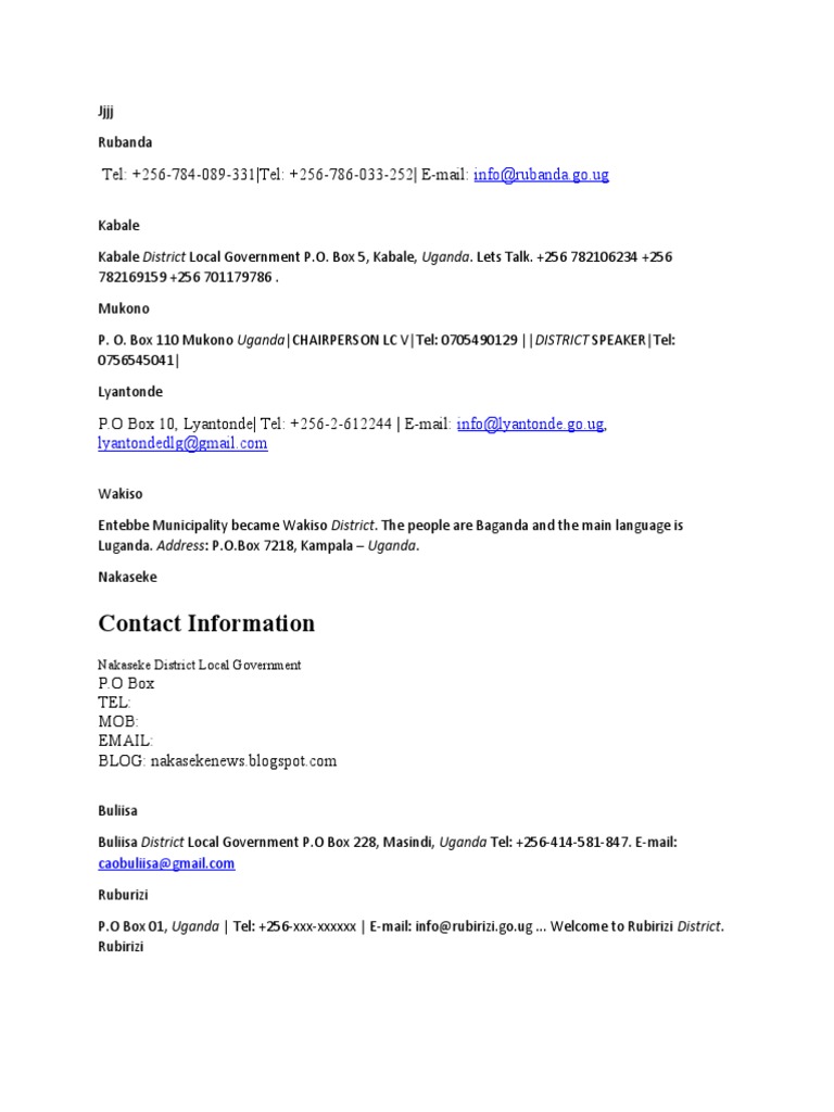 Uganda District Addresses and Contacts | PDF