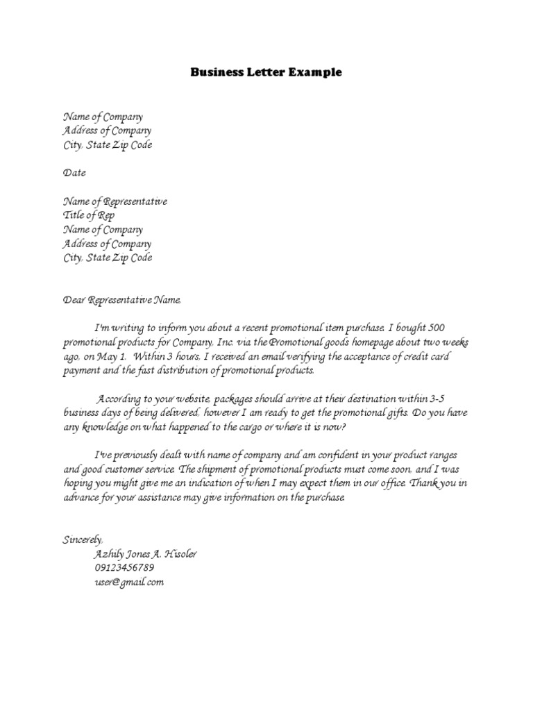 Business Letter Example Pdf