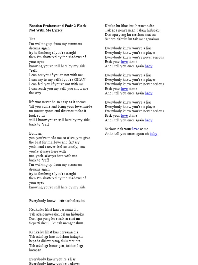 Not With Me - Bondan Prakoso Lyrics | PDF