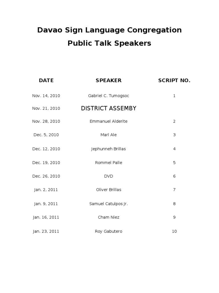 Davao Sign Language Public Talks Schedule | PDF