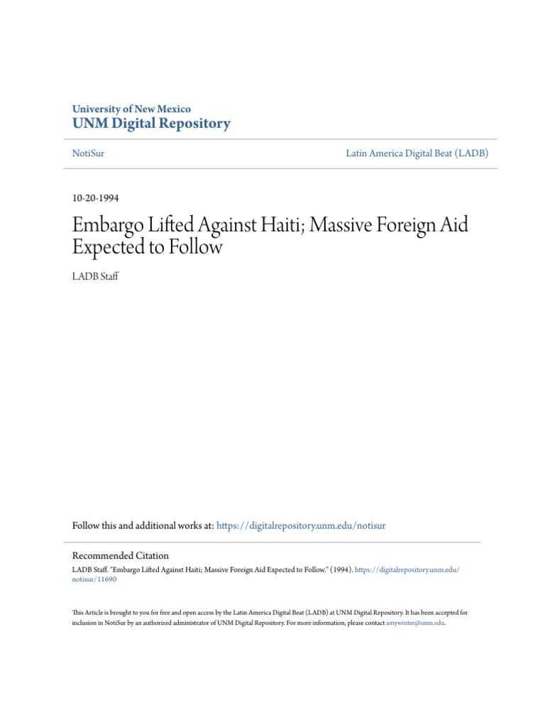 Embargo Lifted Against Haiti Massive Foreign Aid Expected To Fol PDF