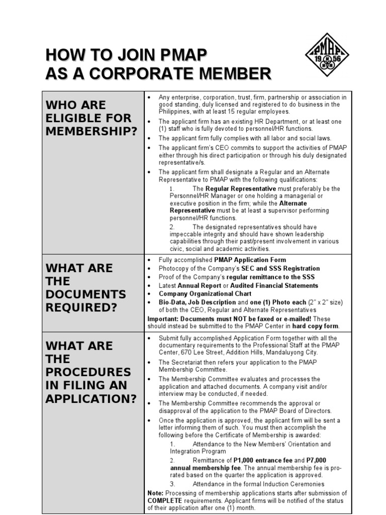 Joining PMAP: Membership Guide | PDF | Employment | Business