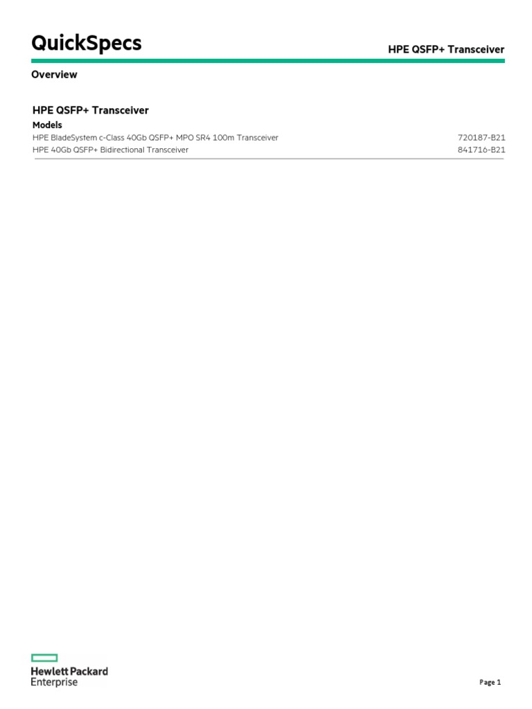 HPE QSFP+ Transceiver PDF Cloud Computing Optical Fiber