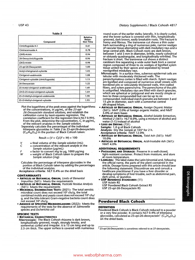 Black Cohosh USP 43 INGLES PDF Thin Layer Chromatography