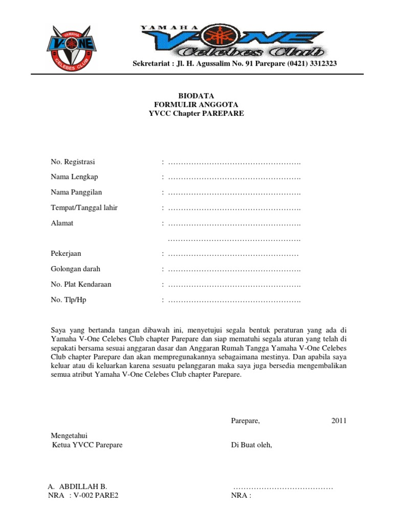 Formulir Kartu Anggota Yamaha V Pdf