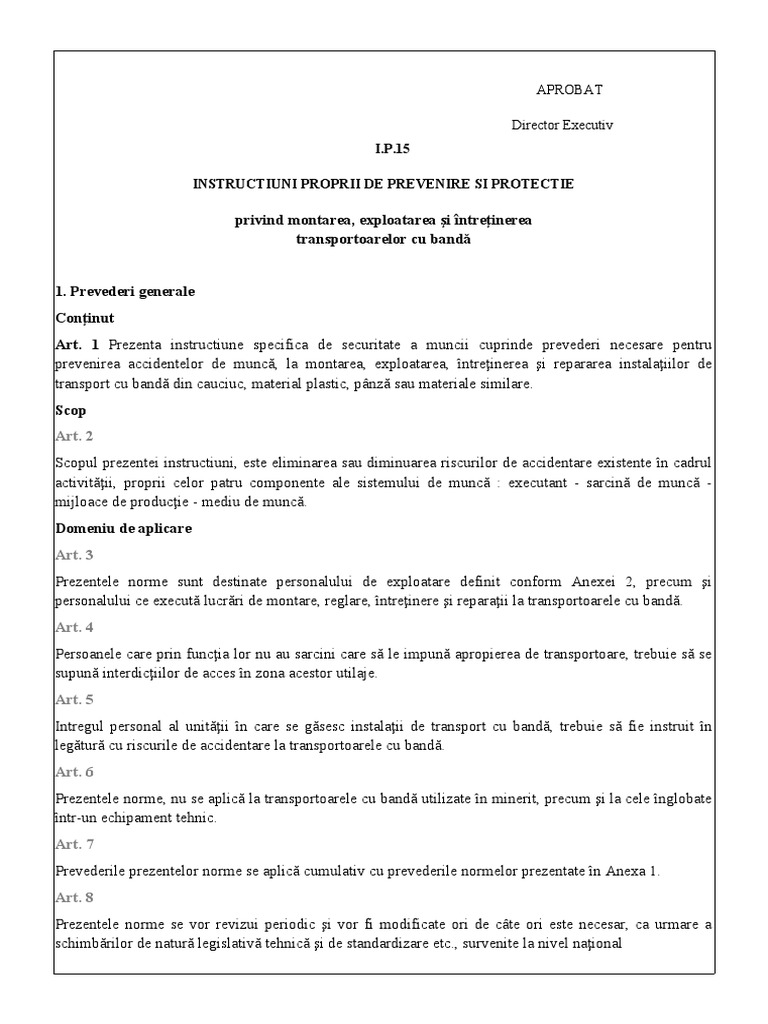 IP14-Instructiuni Pentru Transportatoare Cu Banda | PDF