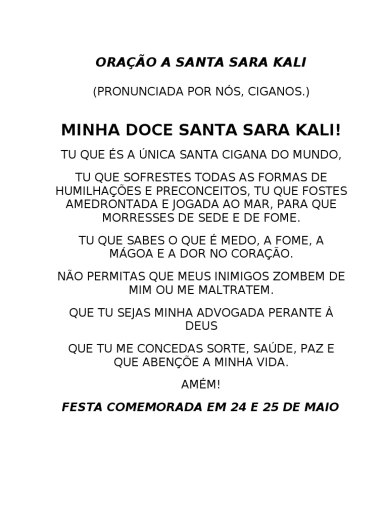 Oração A Santa Sara Kali | PDF | Oração | Oração do Senhor