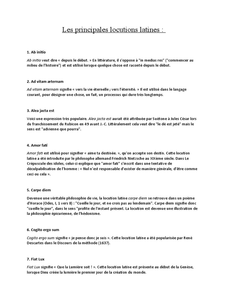 Locutions latines essentielles expliquées | PDF