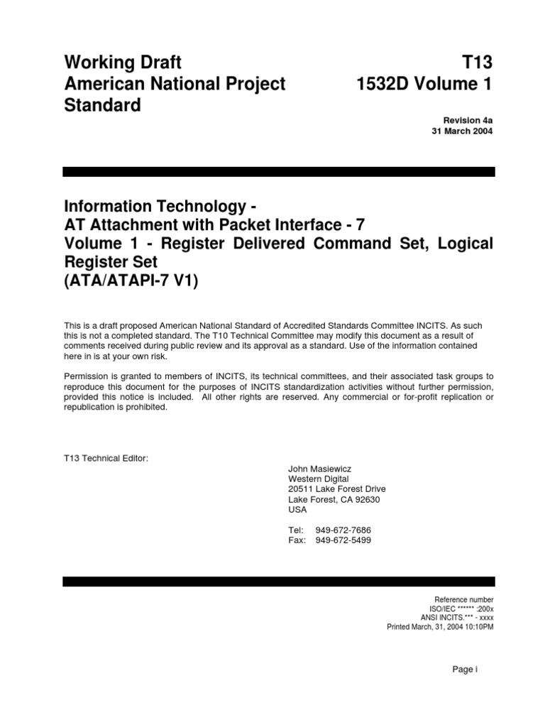 D1532v1r4a ATA ATAPI 7 | PDF | Patent | Computer Hardware