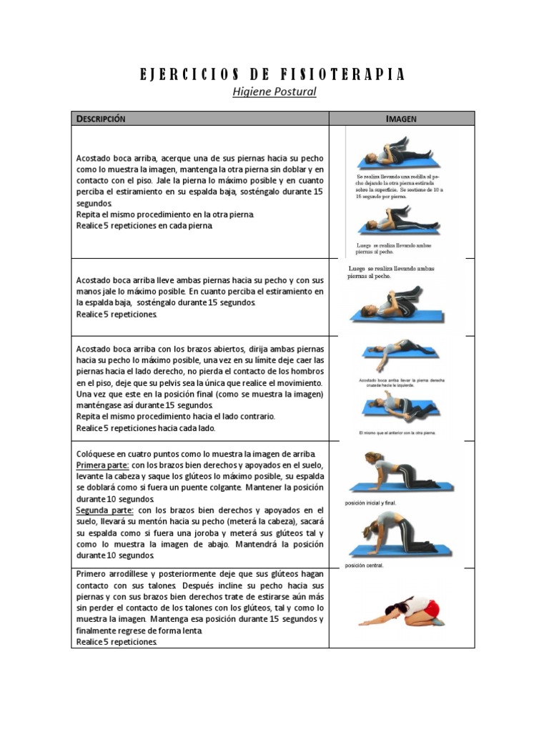 Ejercicios de Higiene Postural | PDF