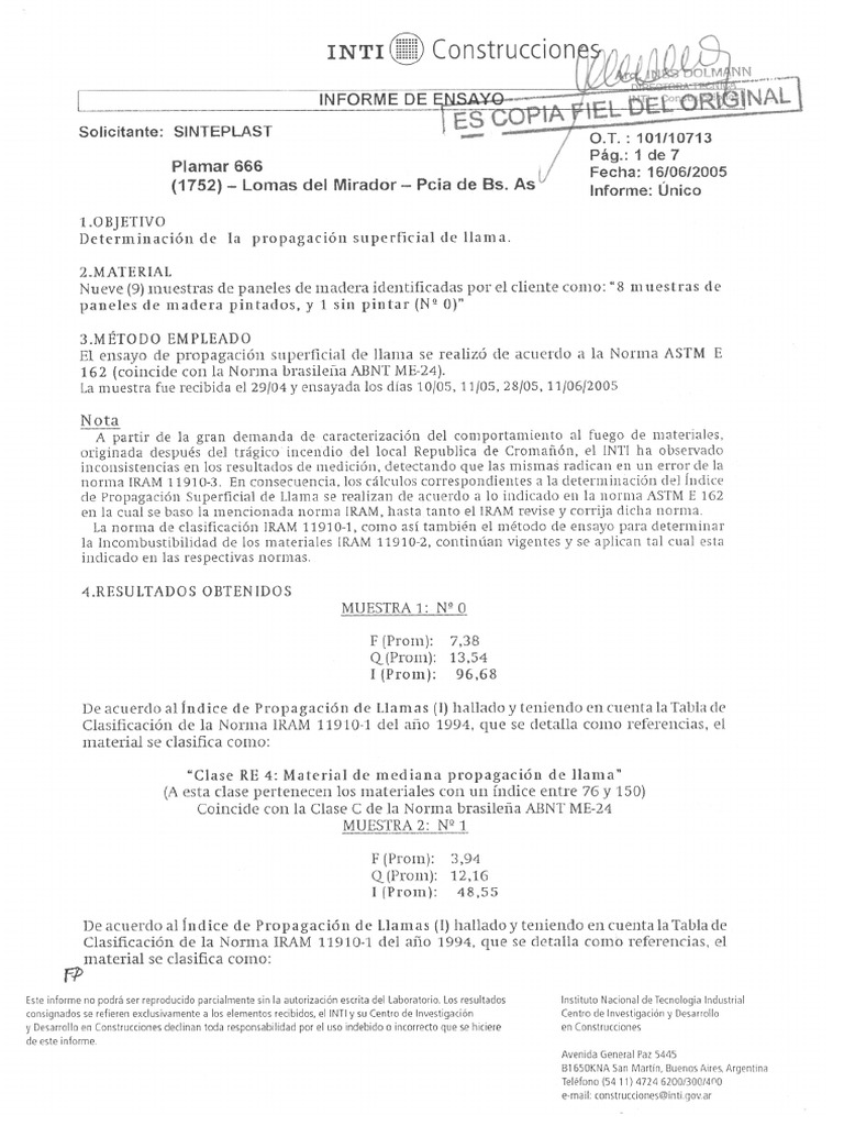 Ensayos INTI Ignifugas | PDF