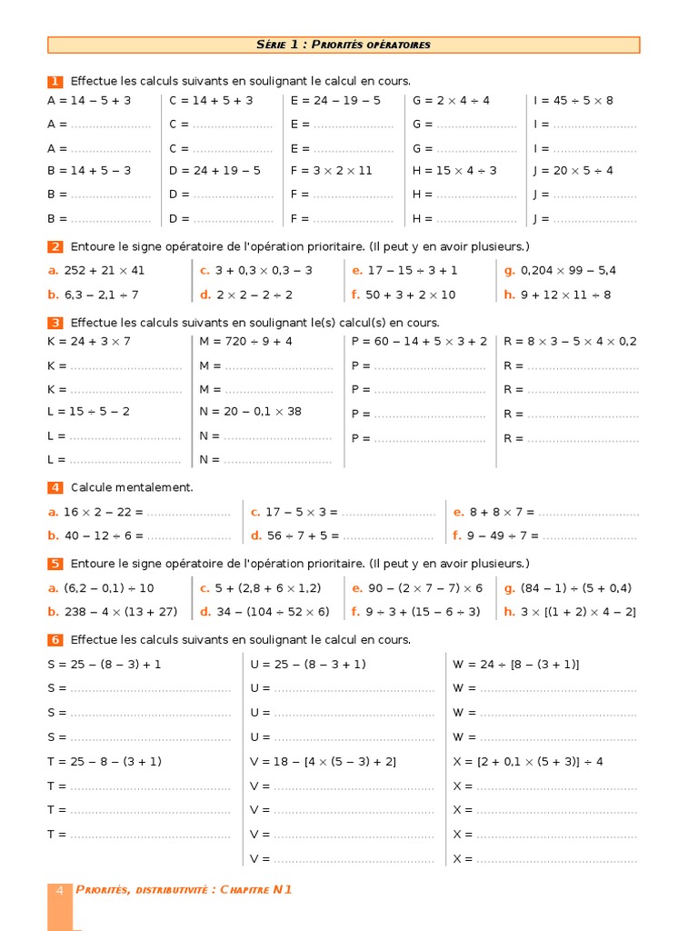Exercices sur la priorité des opérations | PDF | Multiplication