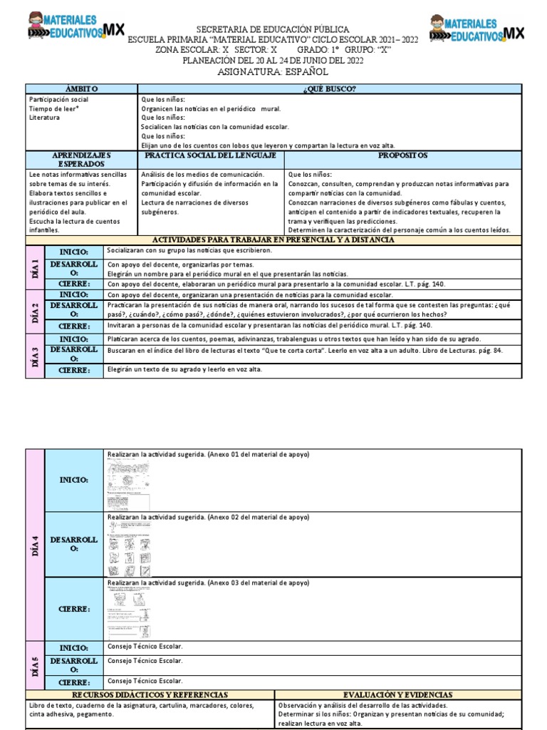Planeación Educativa Primer Grado | PDF | Educación primaria | Evaluación