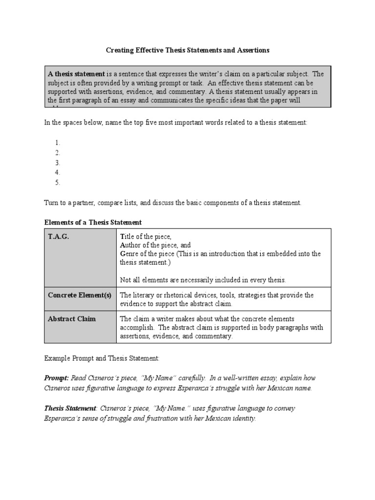 creating effective thesis statements and assertions