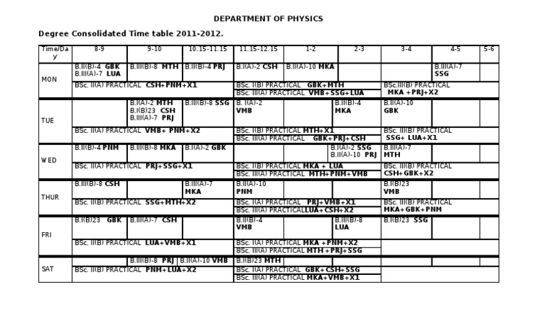 VMB Time Table | PDF