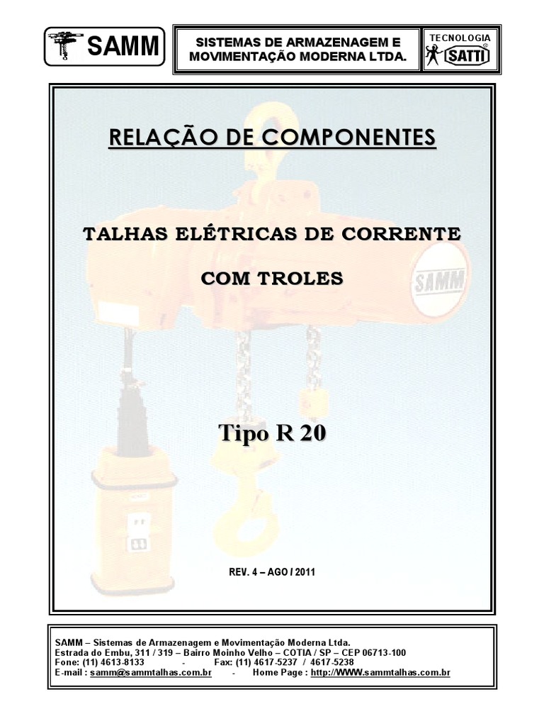 Manual de Talha Elétrica SAMM R20 | PDF | Engenharia Mecânica | Bens ...