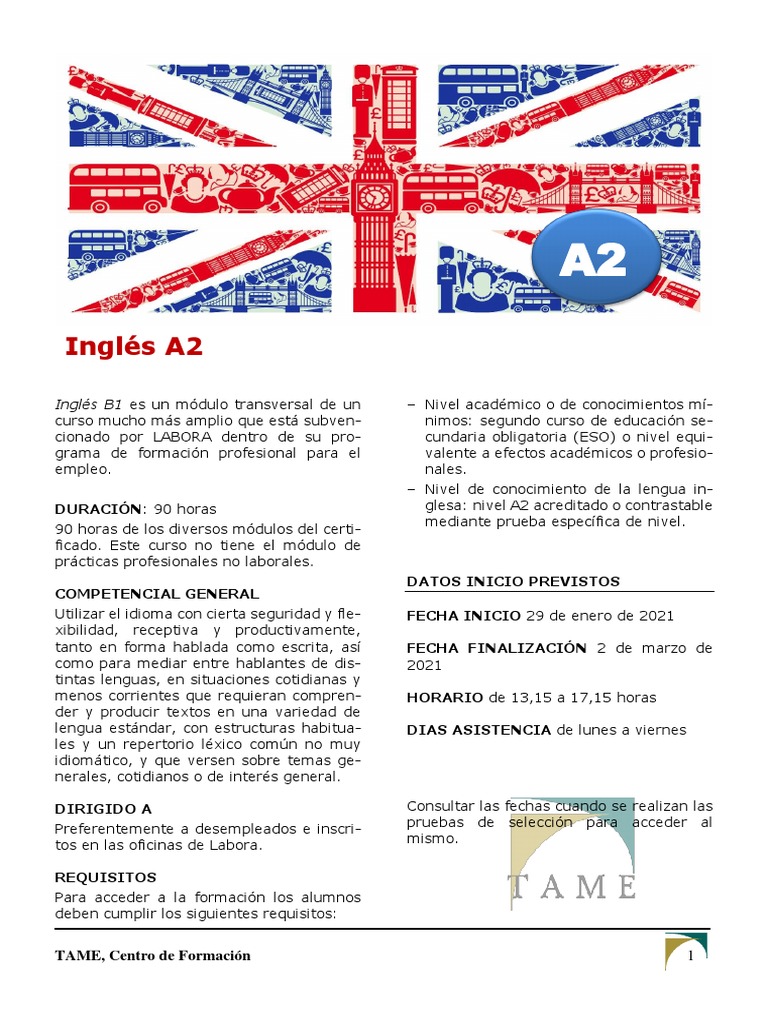 Curso de Inglés A2: Inscripción y Fechas | PDF