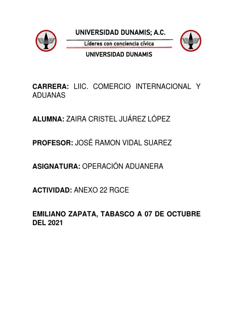 Anexo 22 Rgce PDF aduana El comercio internacional