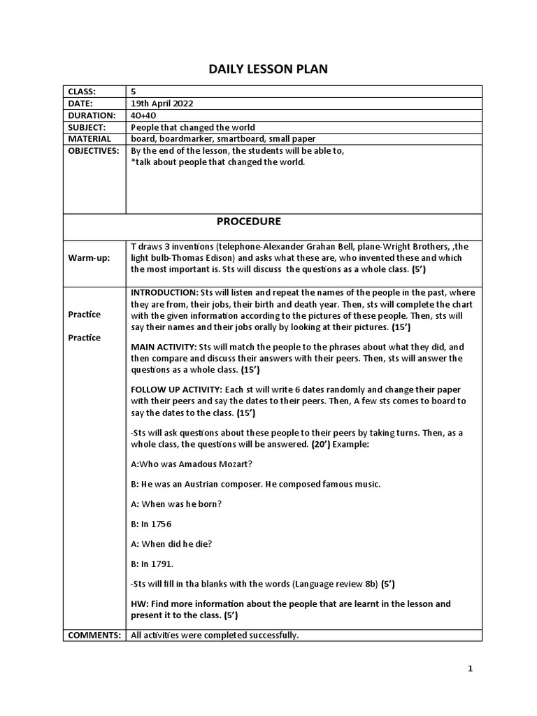 Daily Lesson Plan: Procedure | PDF | Lesson Plan | Recipe