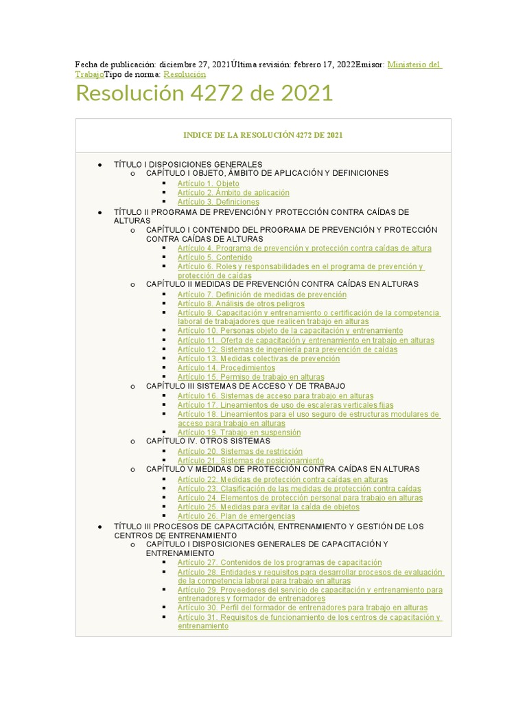Resolución 4272: Trabajo en Alturas | PDF | Valores | Aprendizaje