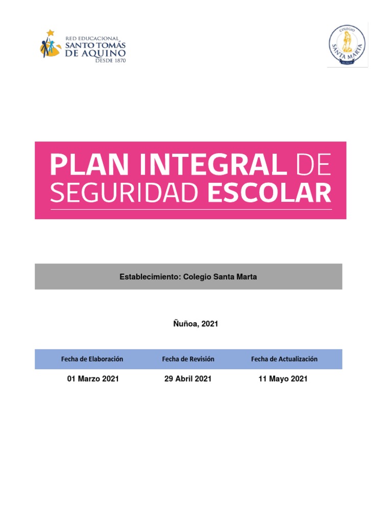 Plan Integral Seguridad Escolar Pise 2021 | PDF | Educación de la ...