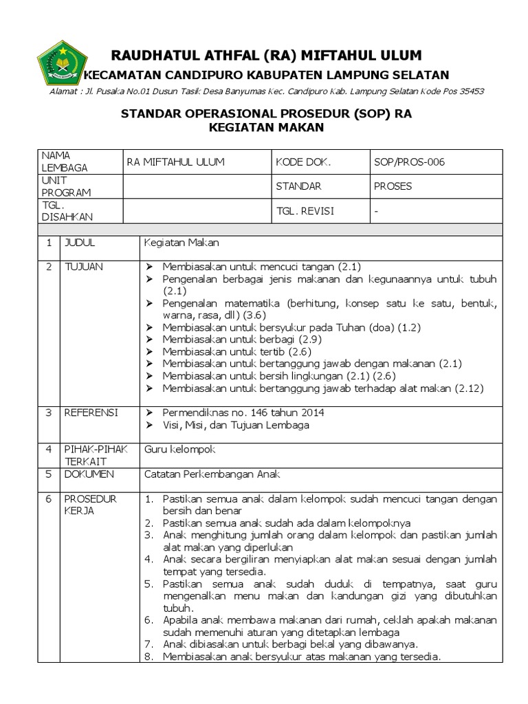 6 Sop Kegiatan Makan | PDF