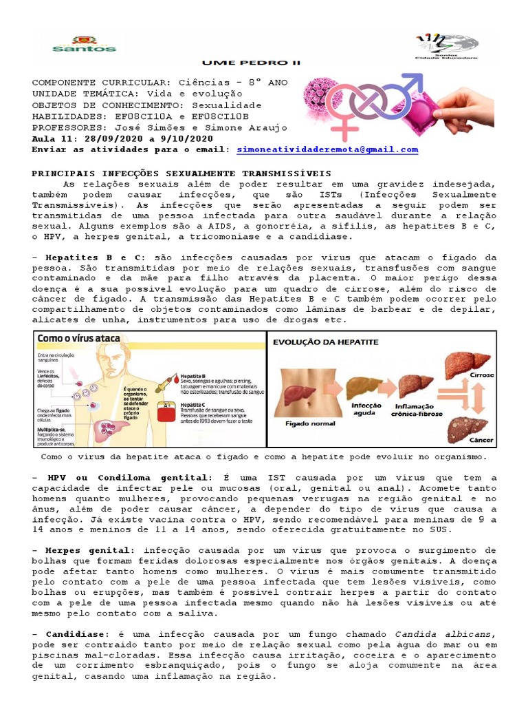 Atividades sobre ISTs para 8º Ano | PDF | Infecção sexualmente ...