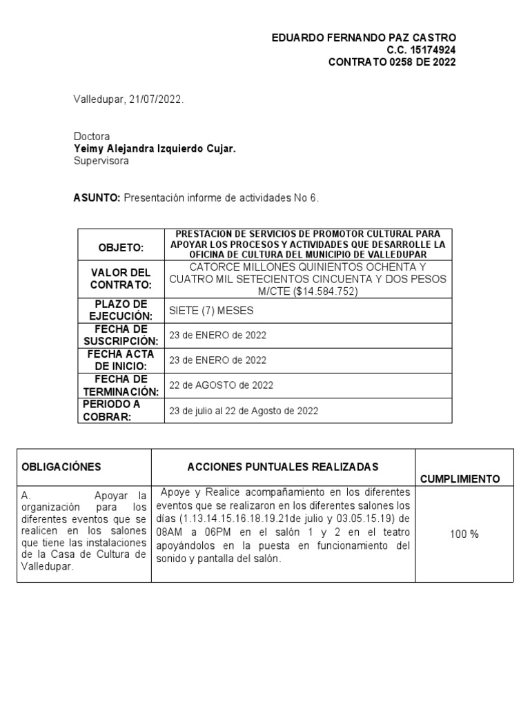 Informe de Actividades No. 6 | PDF